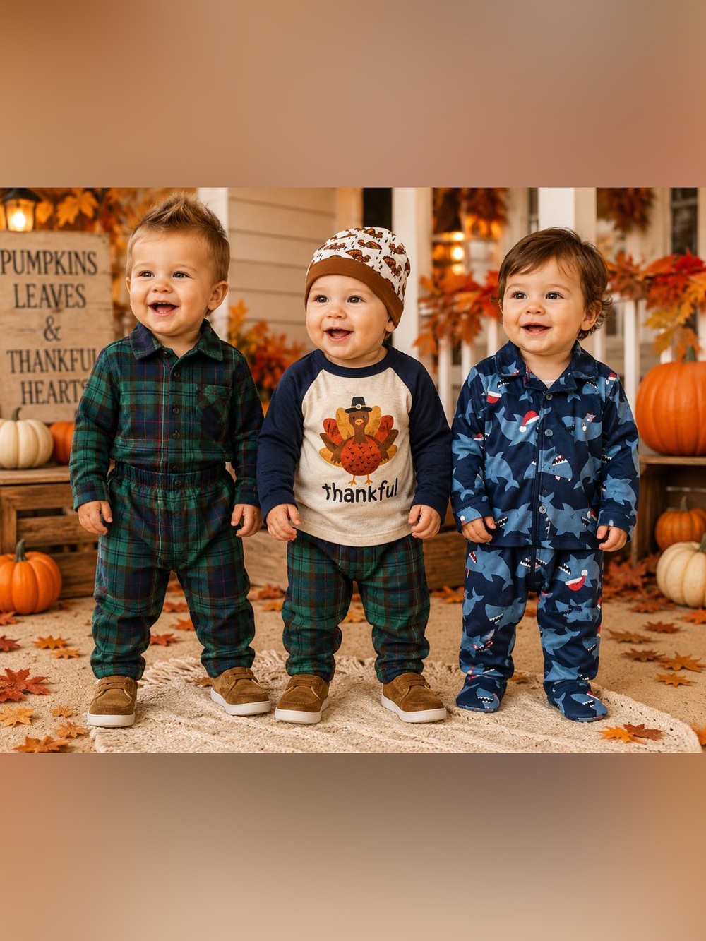 Thanksgiving Christmas Baby Festive Pajama Bundle 6-18M Turkey Flannel Set